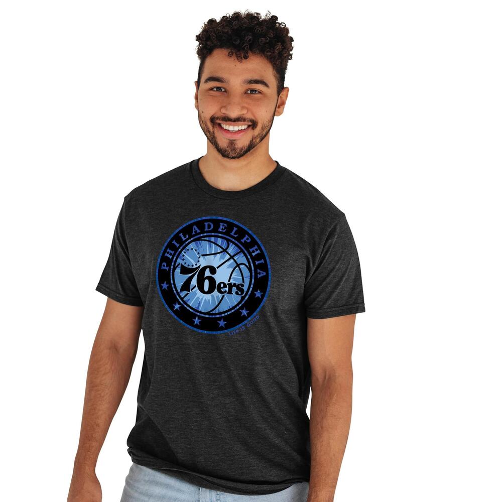 Blue 84 Nba Unisex-Adult Nba  Life Is Good T-Shirt Circle Heather Black